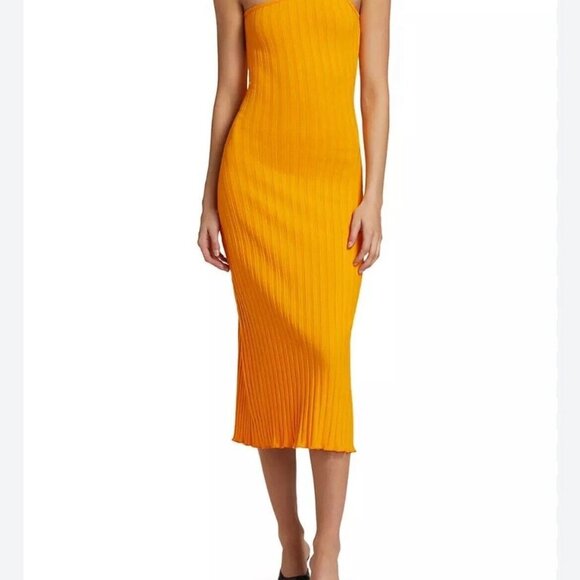 NEW SIMONMILLER Simon Miller Oline Dress One Shoulder Orange Knit Dress NWT - Picture 2 of 4